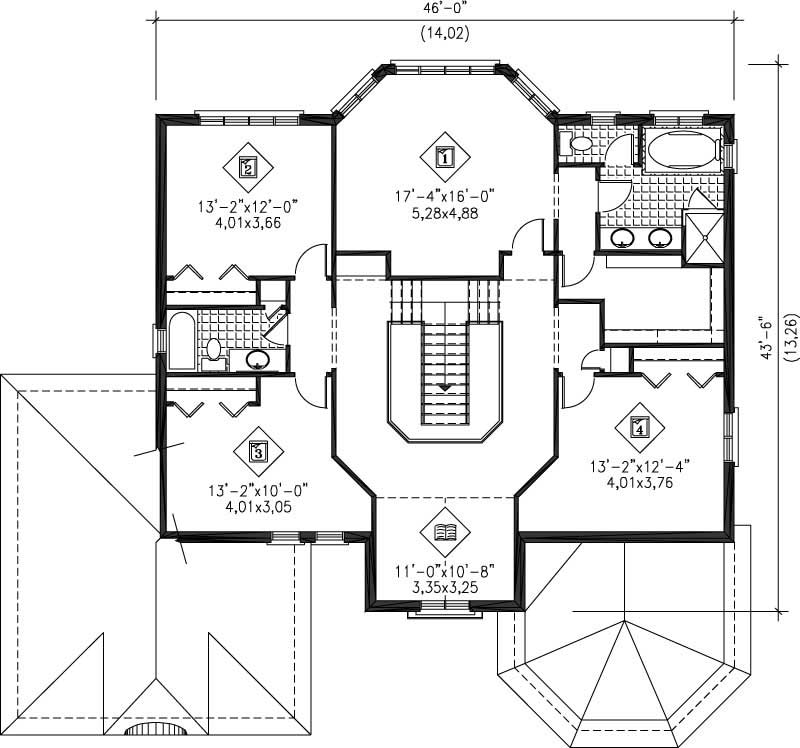 Floor Plan Second Story of Multi-Level Plan #157-1447