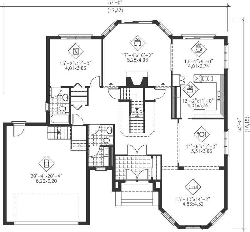 Floor Plan First Story of Multi-Level Plan #157-1447