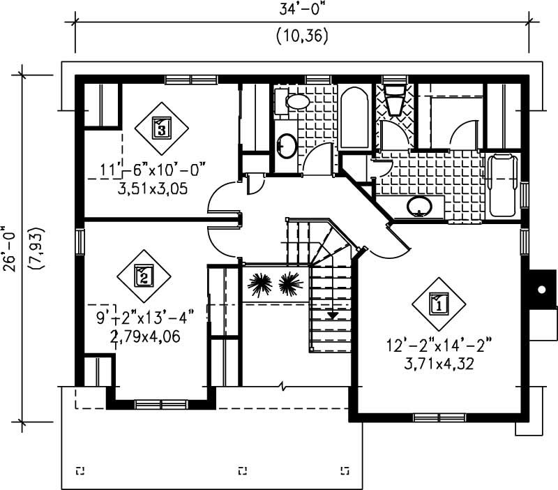 Floor Plan Second Story of Multi-Level Plan #157-1449
