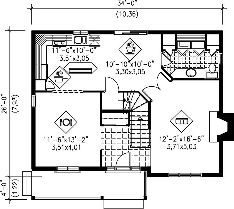 Floor Plan First Story of Multi-Level Plan #157-1449