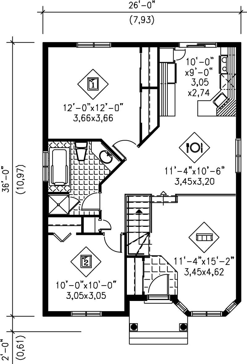 Floor Plan First Story of Bungalow Plan #157-1450