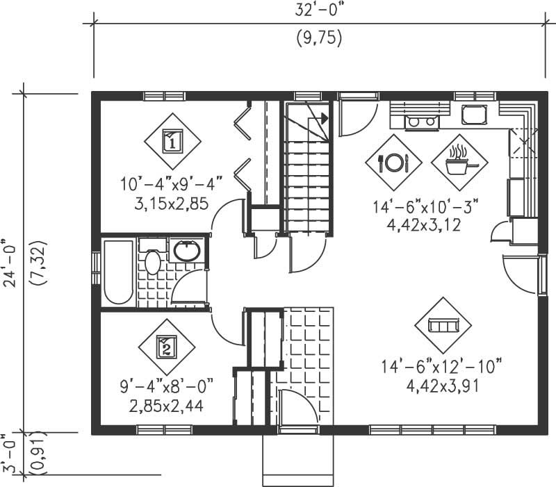 Floor Plan First Story of Ranch Plan #157-1451