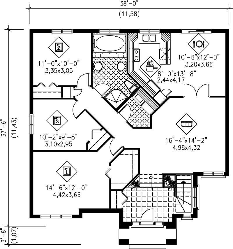 Floor Plan First Story of Small House Plans #157-1453