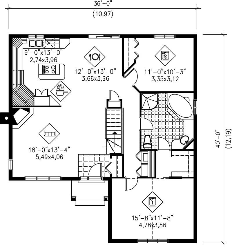 Floor Plan First Story of Bungalow Plan #157-1454