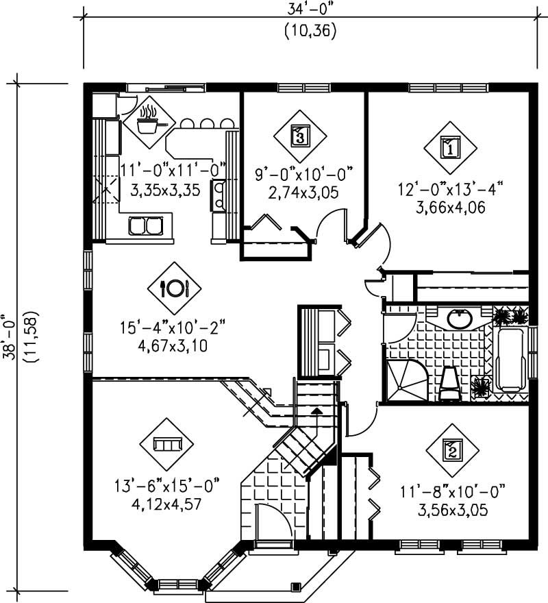 Floor Plan First Story of Bungalow Plan #157-1455
