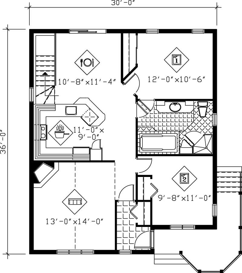 Floor Plan First Story of Country Plan #157-1456