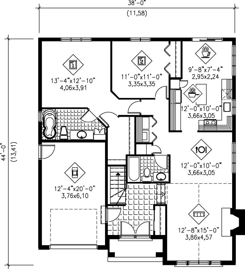 Floor Plan First Story of Craftsman Plan #157-1457