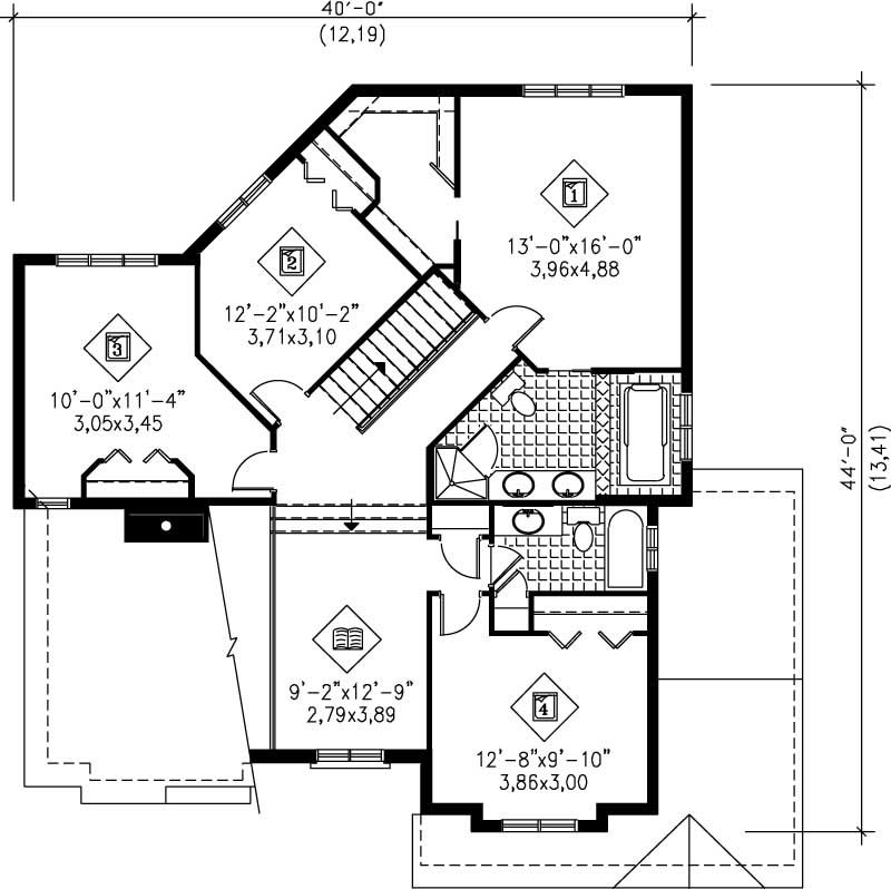 Floor Plan Second Story of Craftsman Plan #157-1458