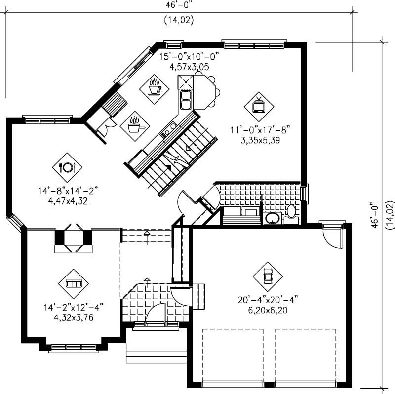 Floor Plan First Story of Craftsman Plan #157-1458