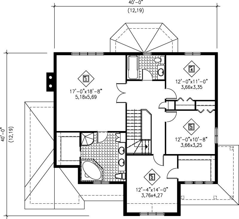 Floor Plan Second Story of Multi-Level Plan #157-1459