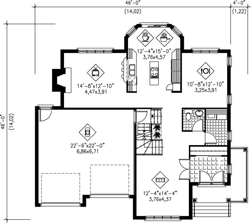 Floor Plan First Story of Multi-Level Plan #157-1459