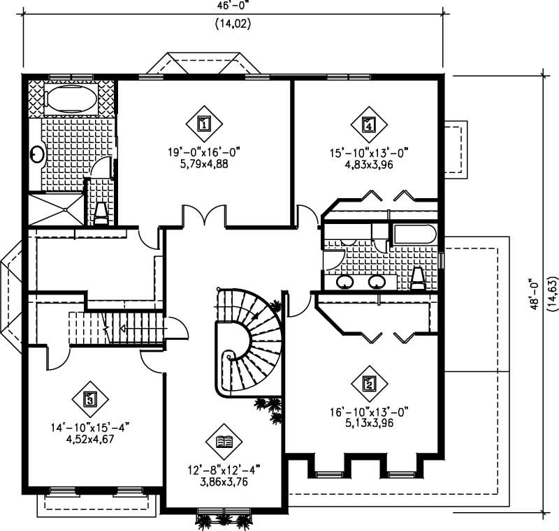 Floor Plan Second Story of Luxury Plan #157-1460