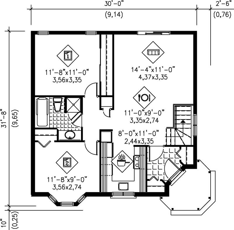Floor Plan First Story of Bungalow Plan #157-1462
