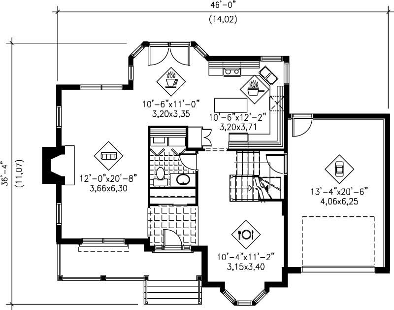 Floor Plan First Story of Country Plan #157-1463