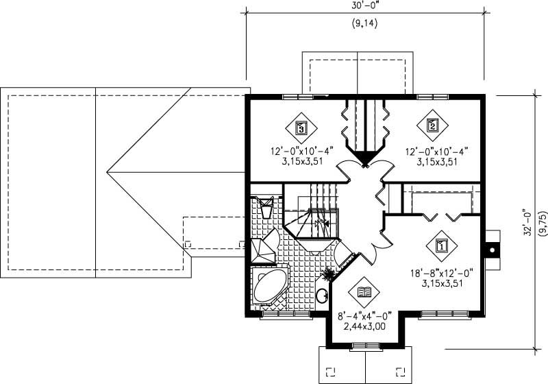 Floor Plan Second Story of Colonial Plan #157-1464