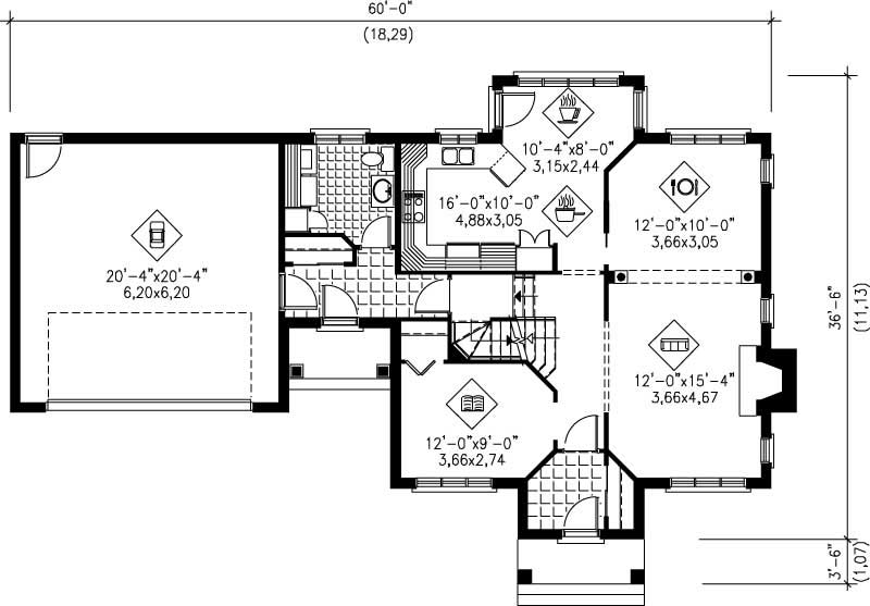 Floor Plan First Story of Colonial Plan #157-1464