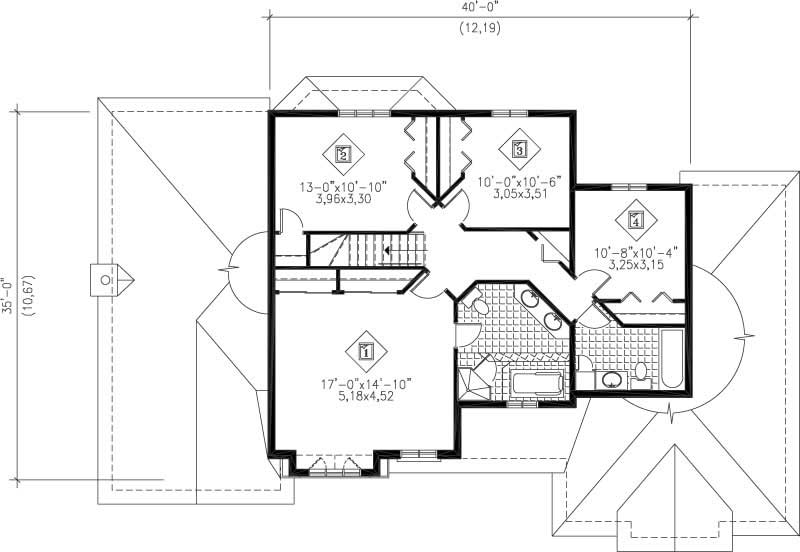 Floor Plan Second Story of Multi-Level Plan #157-1466