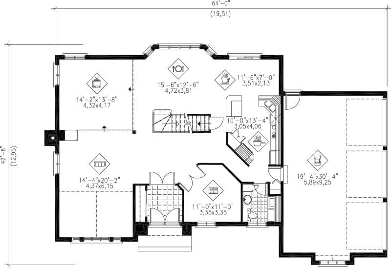 Floor Plan First Story of Multi-Level Plan #157-1466