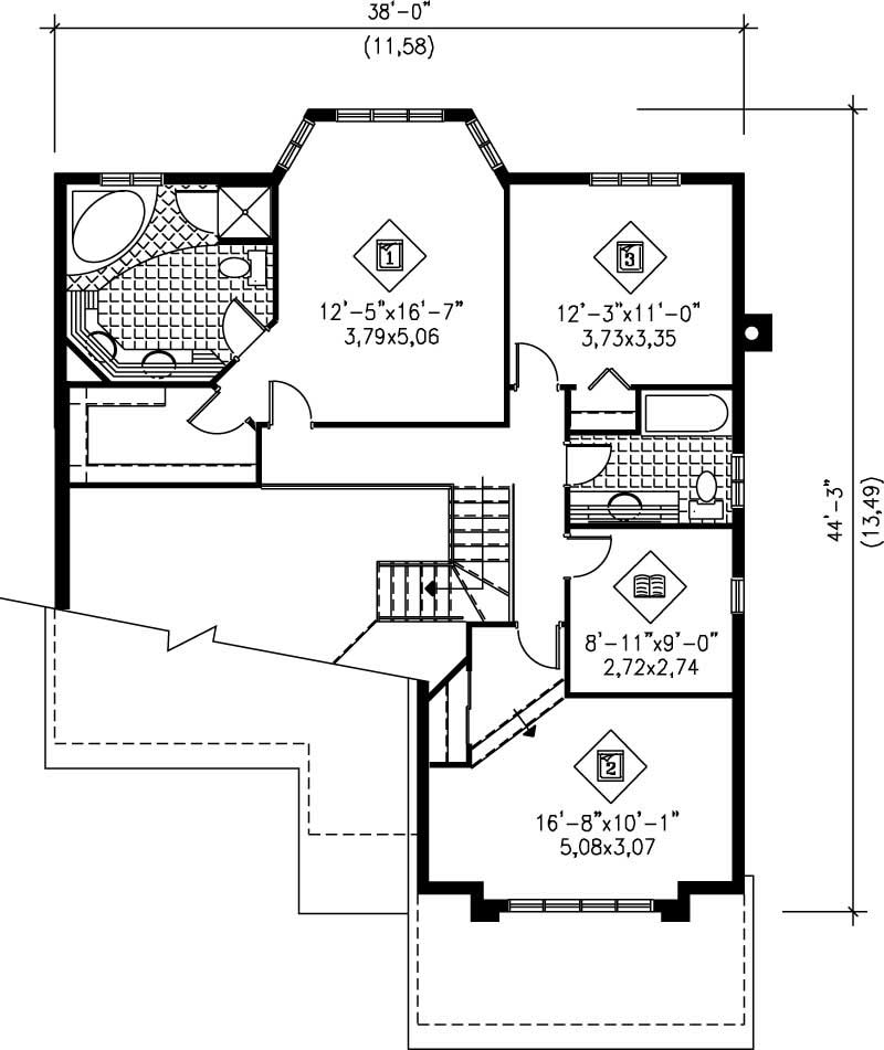 Floor Plan Second Story of Craftsman Plan #157-1468