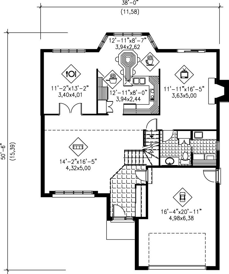 Floor Plan First Story of Craftsman Plan #157-1468