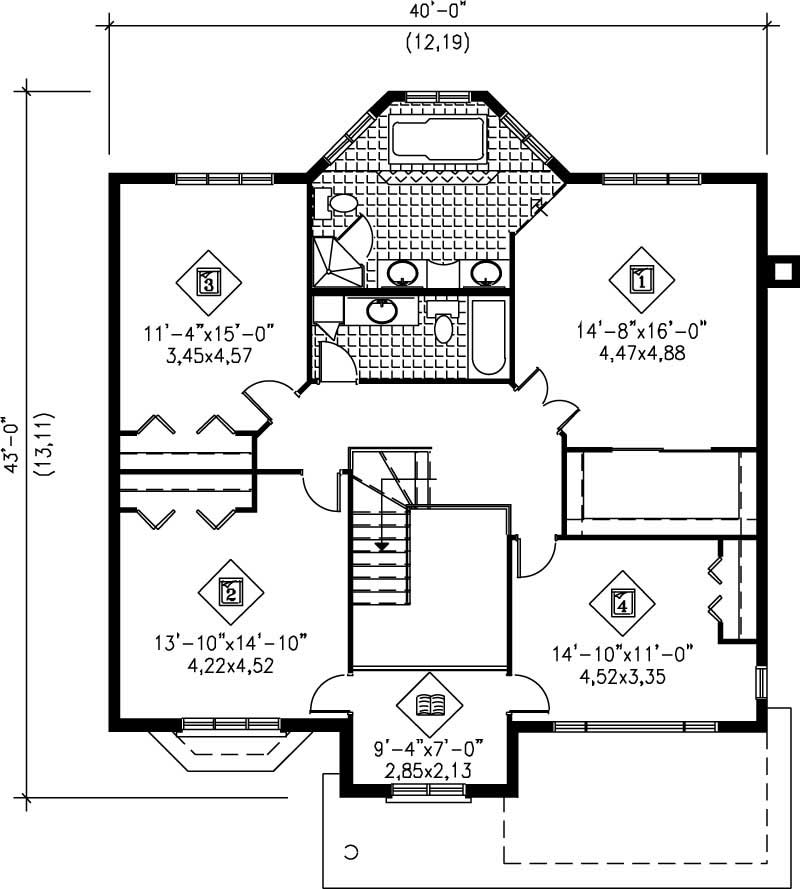 Floor Plan Second Story of European Plan #157-1470