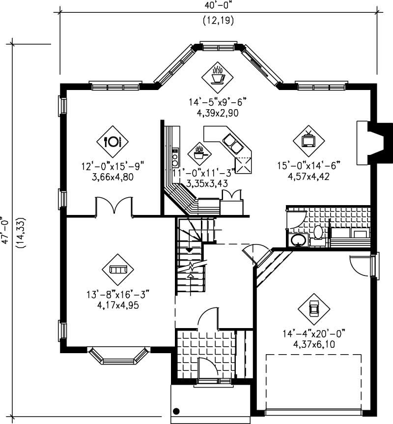 Floor Plan First Story of European Plan #157-1470