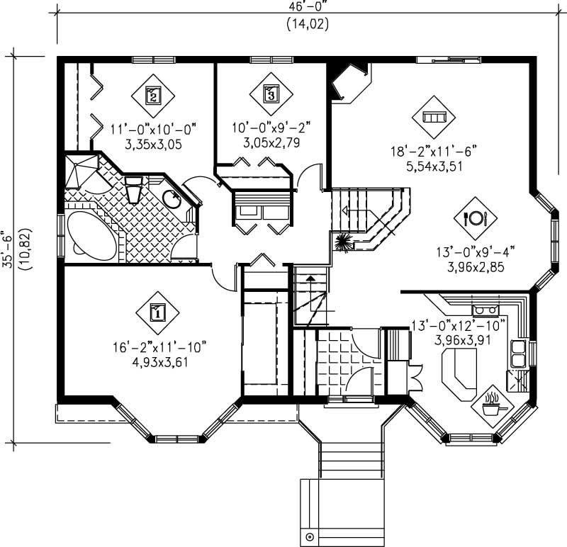 Floor Plan First Story of European Plan #157-1471