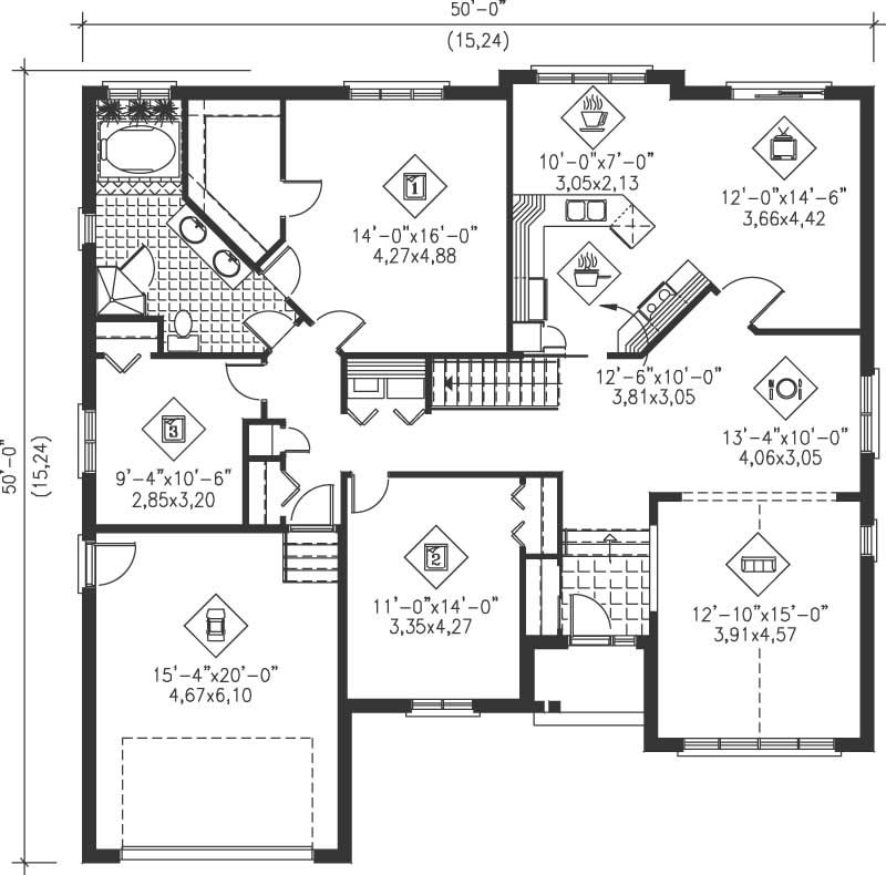 Floor Plan First Story of Craftsman Plan #157-1473
