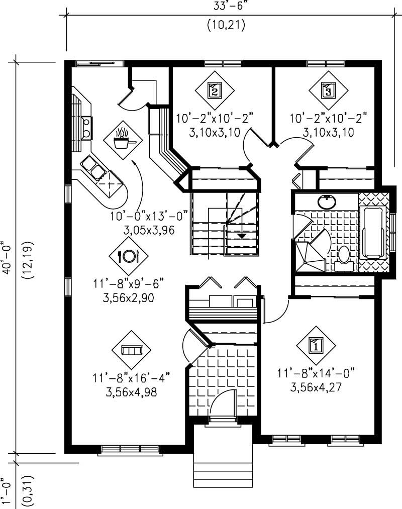 Floor Plan First Story of Bungalow Plan #157-1474