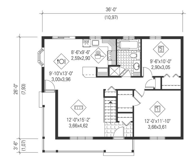 Floor Plan First Story of Ranch Plan #157-1475