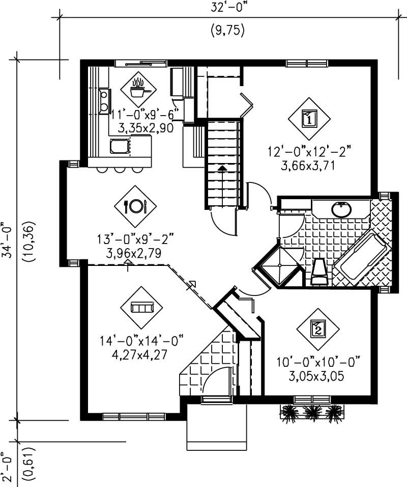 Floor Plan First Story of Bungalow Plan #157-1478
