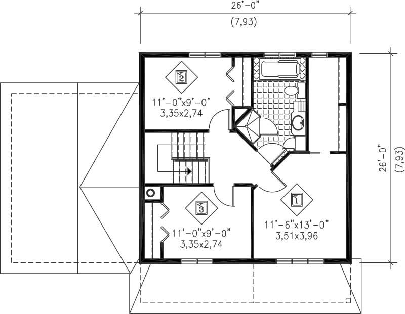 Floor Plan Second Story of Country Plan #157-1480