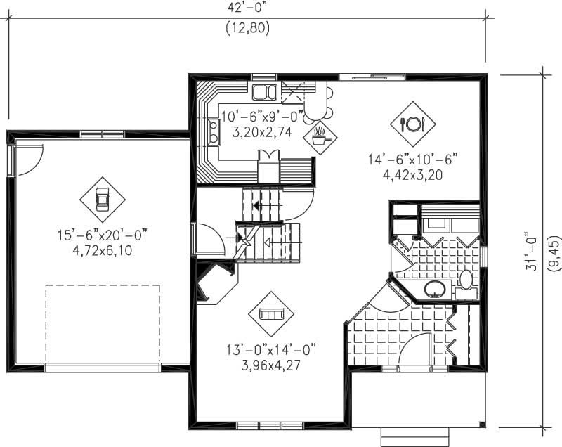 Floor Plan First Story of Country Plan #157-1480