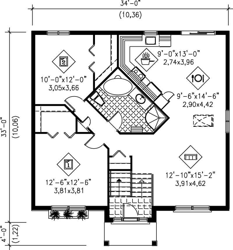 Floor Plan First Story of European Plan #157-1481