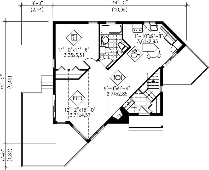 Floor Plan First Story of Country Plan #157-1482