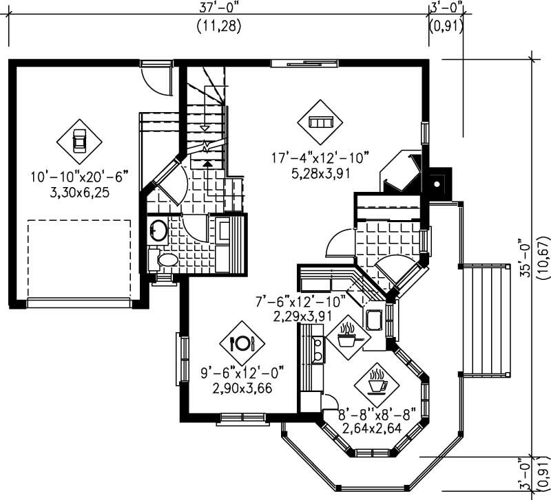 Floor Plan First Story of Small House Plans #157-1483