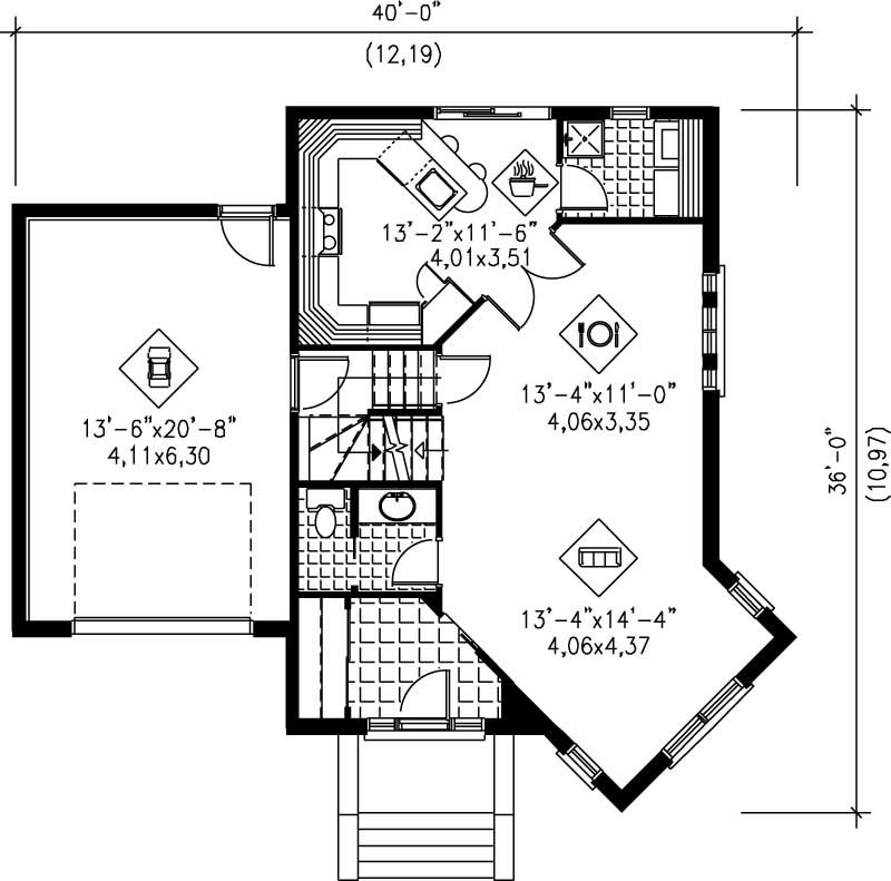 Floor Plan First Story of European Plan #157-1485
