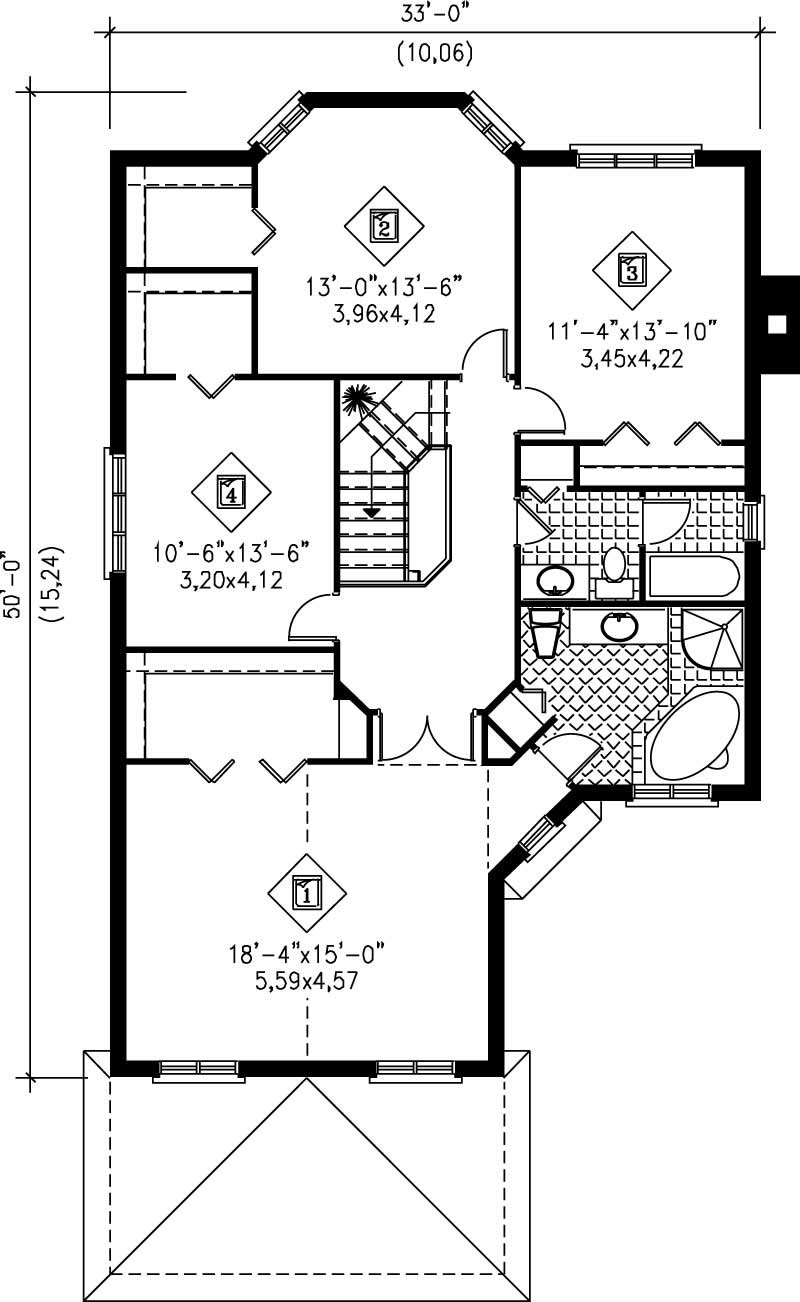 Floor Plan Second Story of European Plan #157-1486