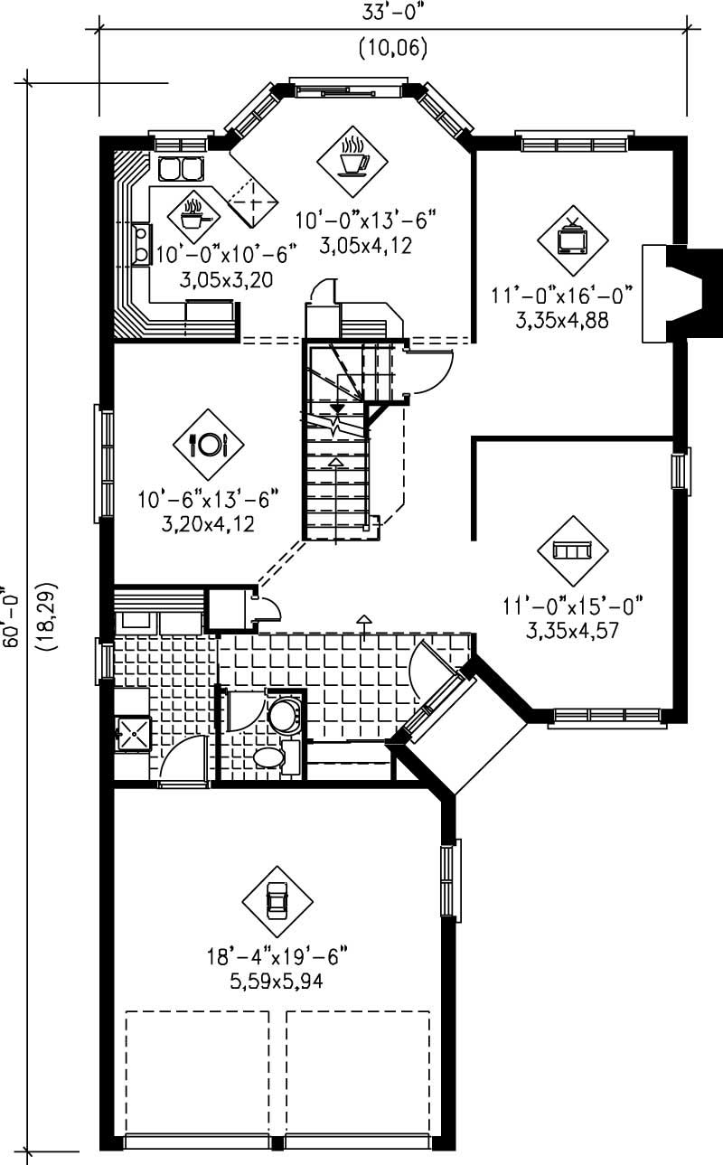 Floor Plan First Story of European Plan #157-1486