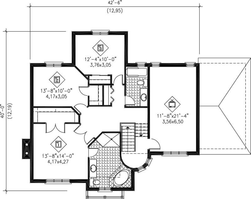 Floor Plan Second Story of Multi-Level Plan #157-1487