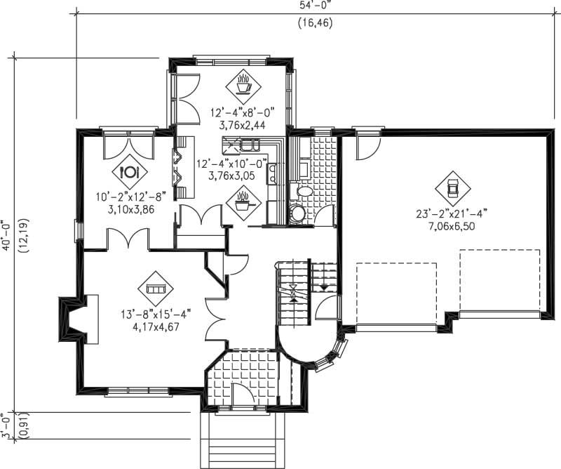 Floor Plan First Story of Multi-Level Plan #157-1487
