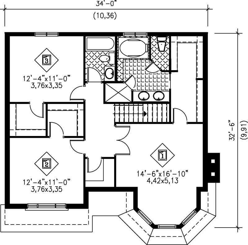 Floor Plan Second Story of Multi-Level Plan #157-1488
