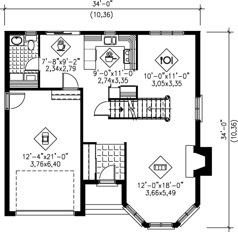 Floor Plan First Story of Multi-Level Plan #157-1488