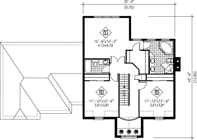 Floor Plan Second Story of Multi-Level Plan #157-1489