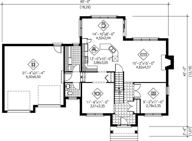 Floor Plan First Story of Multi-Level Plan #157-1489