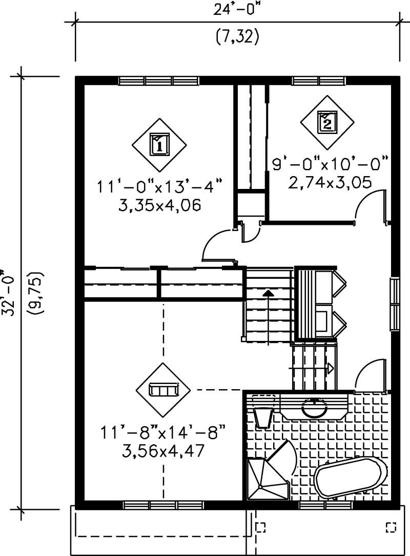 Floor Plan Second Story of Ranch Plan #157-1492