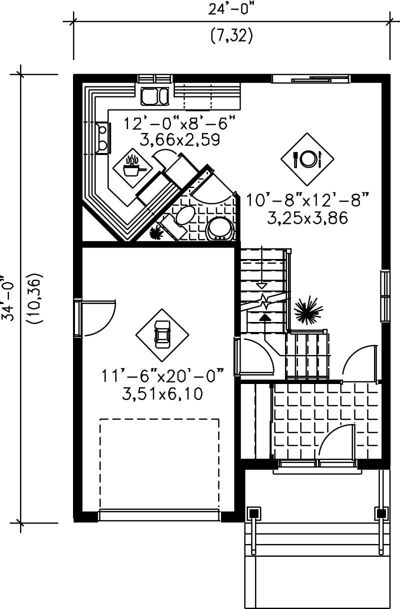 Floor Plan First Story of Ranch Plan #157-1492