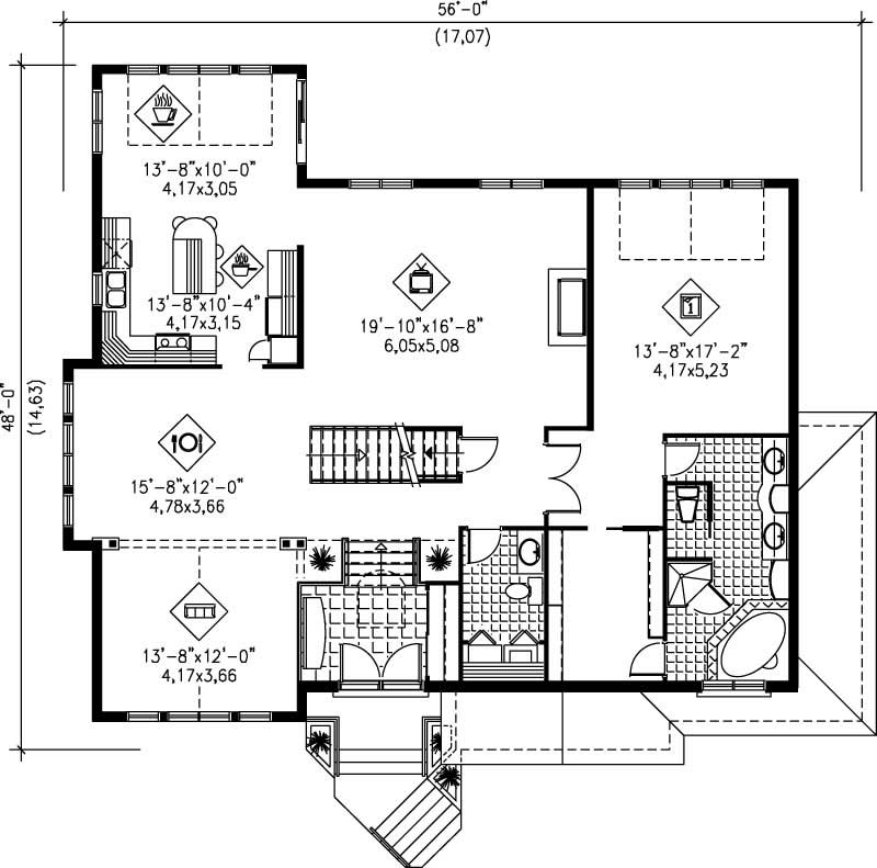 Floor Plan First Story of European Plan #157-1496