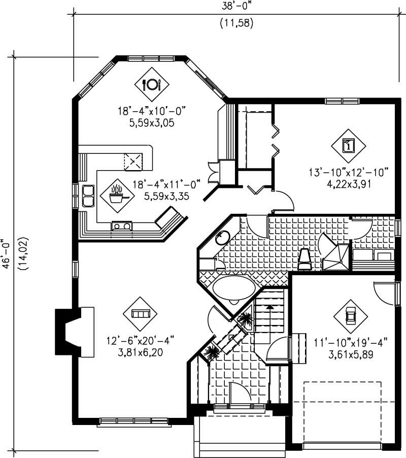 Floor Plan First Story of Craftsman Plan #157-1497