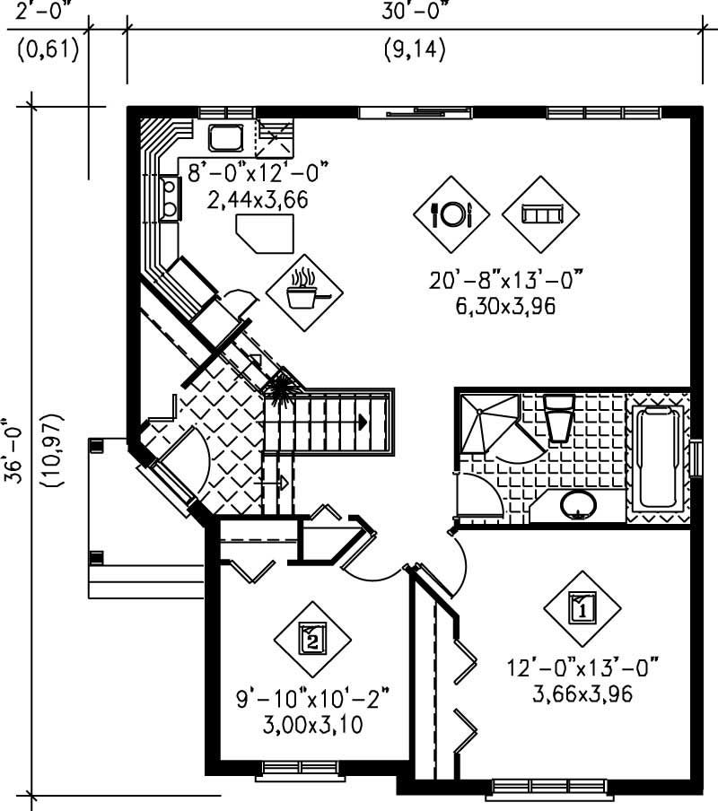 Floor Plan First Story of Bungalow Plan #157-1499